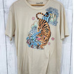 Quiksilver Quicklsilver LARGE Womens Cream Tee Shirt T-Shirt Tiger Doll Print Short Sleeve Photo 0