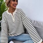 SheIn Franclia Striped Drop Shoulder Button Sweater Photo 0