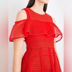 Maje  red mesh dress with ruffle sleeves and pleated detailing Size 2/EU38 Photo 3