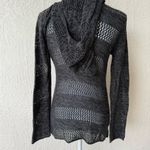Roxy  Large Pullover Knitted Grey Hooded V-neck Long Sleeve  Pocket Sweater Photo 1