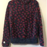 RTR Thakoon Navy Red Printed Fuzzy Mock Neck Pullover Sweater Size M soft Blue Size M Photo 0