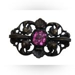 Antique Victorian Paste Brooch Gothic Revival Dark Patina Metal Pink Photo 11