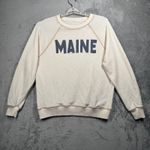 American Eagle  Sweatshirt Small Maine Graphic Raglan Cream Neutral Cozy Coastal Photo 1