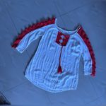 Solitaire  Swim Cover Up Dress Womens  White Crochet V Neck Pullover M White/red Photo 14