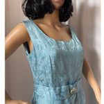 Vintage OOAK Jacquard blue sleeveless retro midi dress gemstone belt M Size M Photo 5