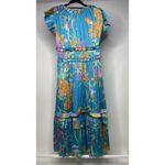 Current Air  Sereia Botanical Motif Pleated Midi Dress Women's Small Blue Floral Photo 3
