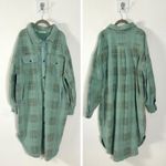 Free People Plaid Long Ruby Jacket Shacked Coat Sage Large Grunge Distressed Photo 5