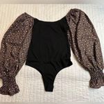 Prómesa Promesa rib knit bodysuit with floral balloon sleeves NWOT Photo 1