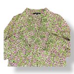 Chadwick's Chadwick’s Long Sleeve Green Pink Cotton Embroidered V-Neck Top Size XL Resort Photo 5