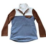 Entro Pullover Colorblock Fleece Tan Grey Cream Sherpa Snap Neck Cozy Size Small Photo 0