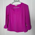 Katherine Way Marco Deep Pink Slinky Stretch 3/4 Ruffle Bell Sleeve Top Size SM Size M Photo 0