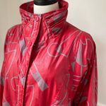Vintage 80s Faux Leather Geometric Shape Oversized Coat Jacket Red Grey L Size L Photo 13