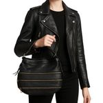 Y2k Black Faux Leather Zipper Shoulder Bag with Zippers Bikercore Retro Photo 0