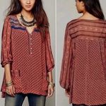Free People Feather in The Wind semi sheer burnt orange beaded long sleeve top Photo 1