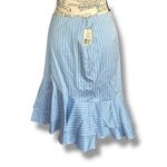 NWT Ralph Lauren Size 16 Blue Striped Pima Cotton Silk Ruffle Trumpet Skirt Photo 1