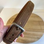 Vintage 90s Tan Top Grain Genuine Leather Silver Buckle Belt Size Large Photo 1