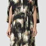 All Saints 4 / S Mono Colada Silk Fan Palm Tropical Floral Kimono Shirt Dress Black Photo 0