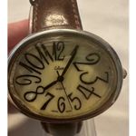 Collezio Quartz Watch White‎ Pearlized Dial Silver Tone Case Brown Leather Band Photo 4