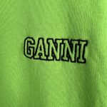 Ganni Size S / M Crew Neck Sweatshirt Oversized Fleece Embroidered Neon Green Photo 4