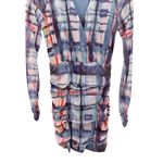 Parker  Abstract Print Ruched Mesh Dress Long Sleeve Bodycon Size 4 Watercolor Photo 1