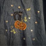 Classic Elements Vintage Blue Denim Shirt Womens Sz 16‎ Halloween Pumpkins Cat Long Sleeve Fall Photo 4