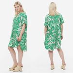 H&M Palm Leaf Tropical V Neck Tunic Loose Fit Shirt Dress Large Green Photo 2