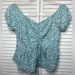 Romwe Floral Mint & White Blouse Short Balloon Sleeve Crop Size M Photo 0