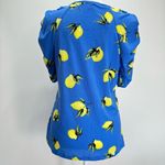 Adrienne Vittadini Cobalt Blue Lemon Shirt Short Raglan Sleeves Keyhole Neck Photo 4