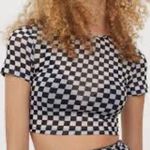 Divided  By H&M Black & White Semi Sheer Gingham Plaid Checkered Top Sz L Photo 0