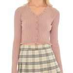 Love Tree  Pink Ribbed Knit Cropped Cardigan Long Sleeve Sweater ~ Women's SMALL Photo 1