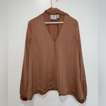 L'Academie  V-Neck Quarter Button Long Sleeve Blouse Photo 4