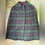 Vintage handmade navy green plaid button front cape shawl, one size Blue Size one size Photo 13