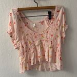 BP  Babydoll Shirred Pink Floral Smocked Short Sleeve Peplum Crop Top S Photo 0