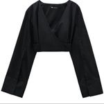 ZARA  Black Long Sleeve Wrap Design Poplin Cropped Wrap Blouse Top size S Photo 0