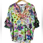 Vivienne Tam  Butterfly Floral Embroidered Blouse Ruffle Sleeve Y2K Size S Photo 0
