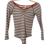 Free People  Striped Ribbed Off Shoulder Bodysuit Womens XS Sweetheart Neckline Photo 0