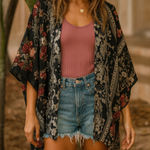 Angie  sz S Womens Floral Paisley Open Front Kimono‎ Sweater Boho Hippie Festival Photo 0