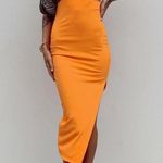 Princess Polly  Dress Marissa Size 6 Neon Orange Cut Out Midi Thigh Slit V Neck Photo 1