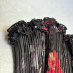 Agora Blouse Size L Black Red Floral Sheer Ruffle Button Front Crinkled Bohemian Size L Photo 3