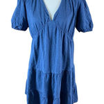Boden Blue Textured Puff Sleeve Mini Dress 8 Tiered Cottoncore Modest Chic Photo 0