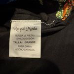 Royal Moda Black Mexican Embroidered Floral Blouse Huipil Style Top Large Photo 4