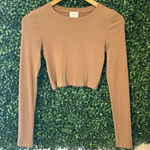 Wilfred Free  Khaki Green Ribbed Long Sleeve Crop Top Sz Small Photo 0
