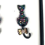 Betsey Johnson  Black Cat Rhinestone Earrings Black Gold Tone Photo 3