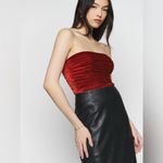 Reformation  Addie Ruched Smocked Strapless Velvet Top in Blood‎ Orange Size 4 Photo 3