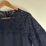 Lulu's Women’s Picture This Lace Round Neck Long Sleeve Blouse Navy size S Blue Photo 4