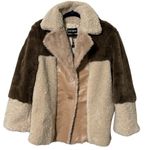 Steve Madden Willow Coat Sherpa Faux Fur Leather Color Block Jacket NWT Medium Photo 2