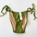J.Crew  Wide rib curved waist cheeky string bikini bottom tortoise rings S NWT Photo 2