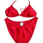 Wild Fable Size S/M Textured Bikini Set Red High Leg Cheeky Bottoms Triangle Top Photo 0