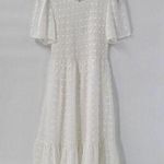 Kandra Womens Dress Medium White Smocked Flutter Sleeve Swiss Dot Flowy Midi NEW Photo 0