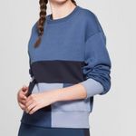 Joy Lab Blue Patchwork Sweatshirt Photo 0